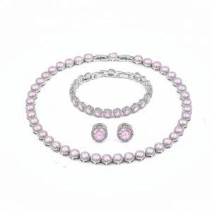 Set Tennis Lant Bratara si Cercei Divine Roz-white